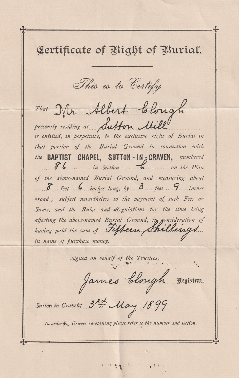 Albert Clough Burial Rights 1899